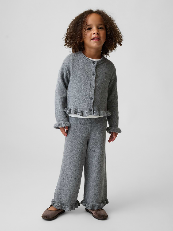 Image 1 of 4, Our bestselling fabric that feels cashmere-soft. Crafted in a midweight plush yarn. Refined with a special brushed technique. It's everyday luxury., Supersoft knit cotton-blend wide-leg sweater pants., Elasticized rib waist., Ruffle hem., Product #908924