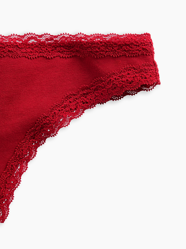 Image 3 of 6, SoftMade Organic Stretch Cotton Lace-Trim Thong