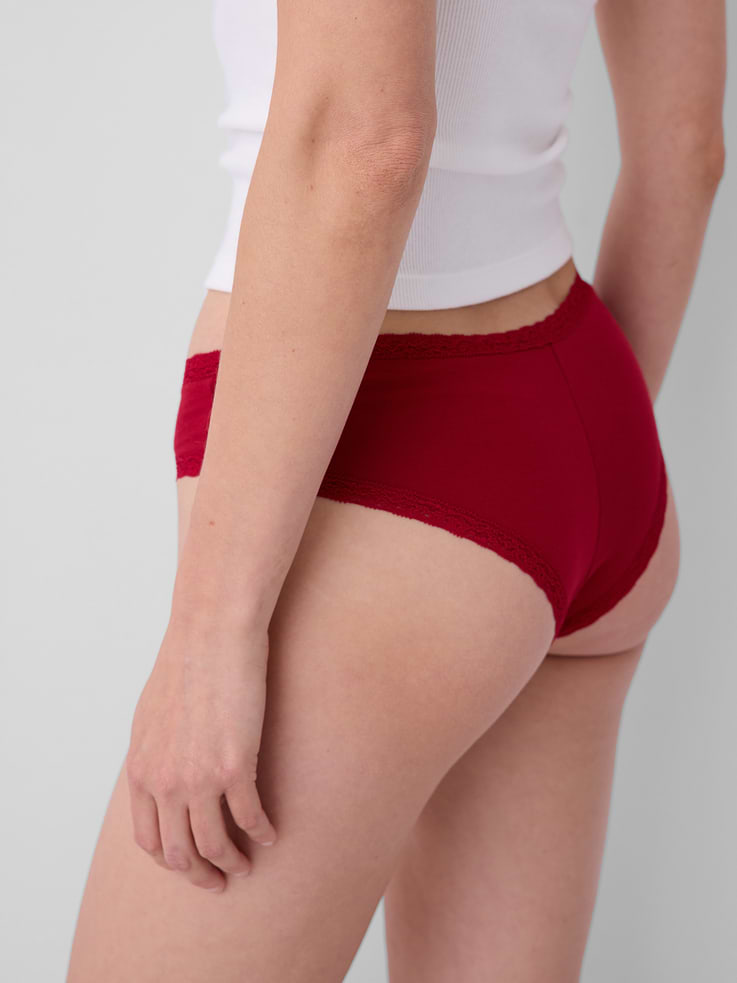 Image 2 of 5, SoftMade Organic Stretch Cotton Lace-Trim Cheeky Hipster