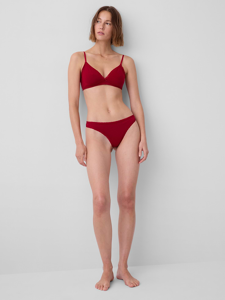 Image 4 of 6, SoftMade Organic Stretch Cotton Lace-Trim Thong