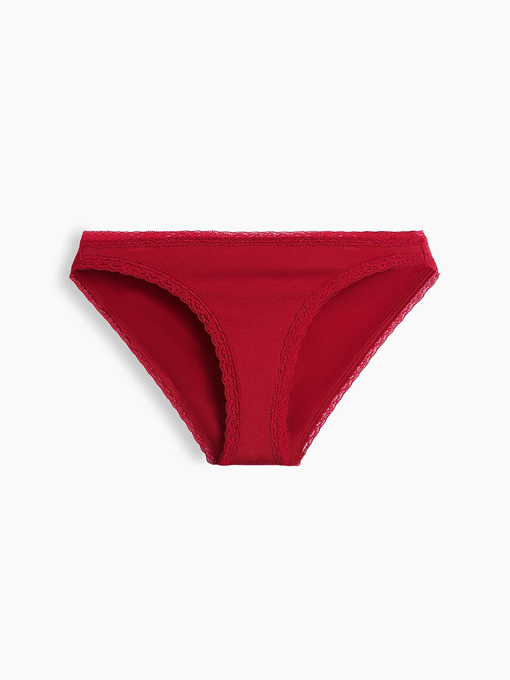 Image 4 of 4, SoftMade Organic Stretch Cotton Lace-Trim Bikini