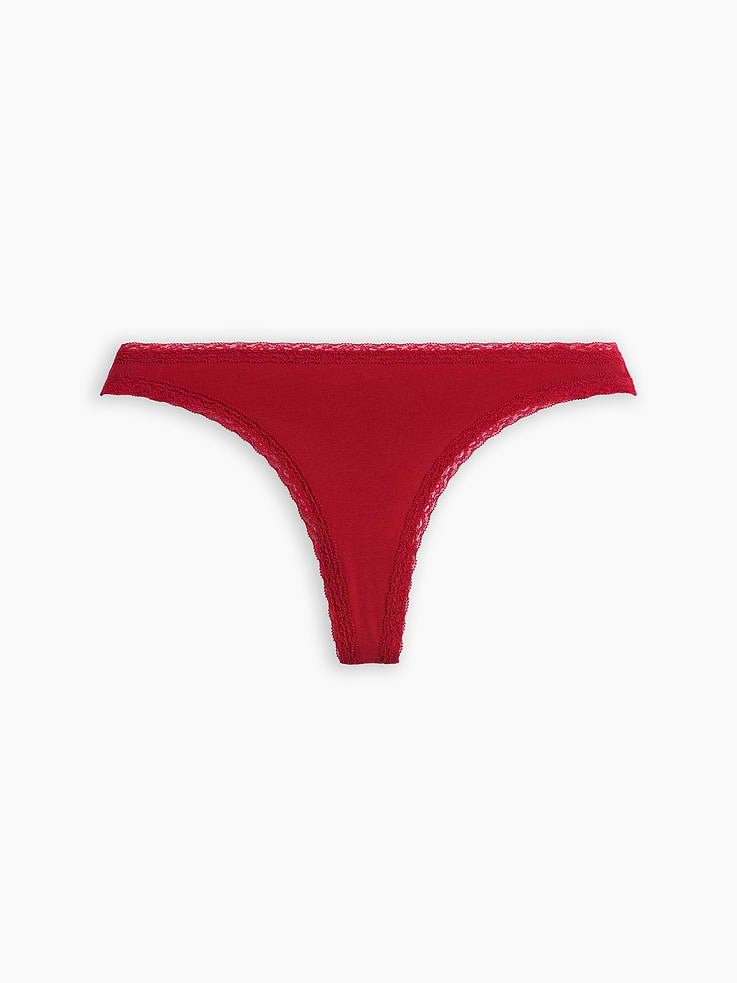 Image 5 of 6, SoftMade Organic Stretch Cotton Lace-Trim Thong