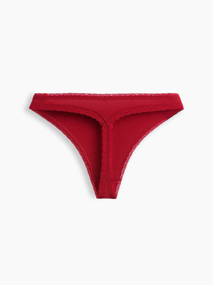 Image 6 of 6, SoftMade Organic Stretch Cotton Lace-Trim Thong