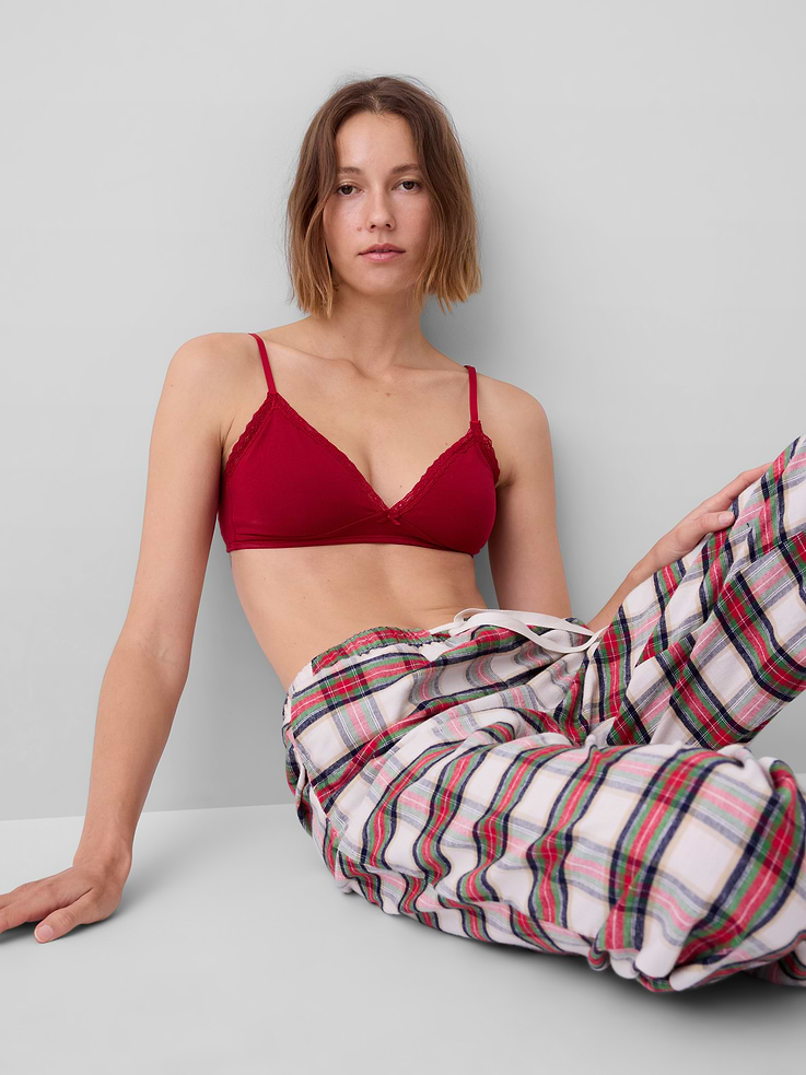 Image 5 of 7, SoftMade Organic Stretch Cotton Lace-Trim Triangle Bralette