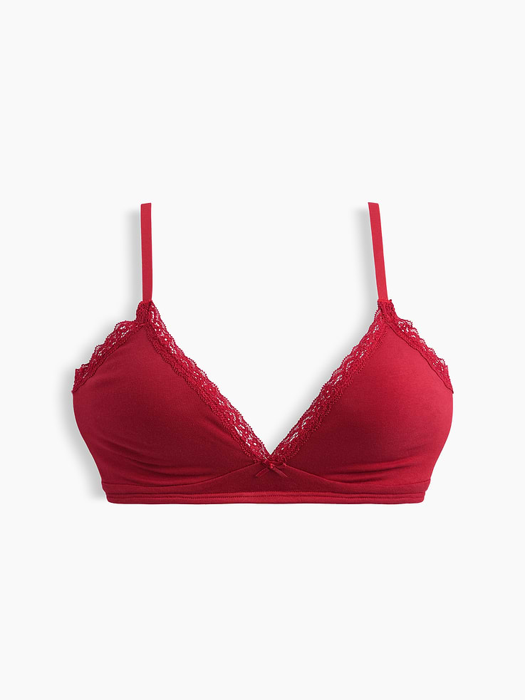 Image 6 of 7, SoftMade Organic Stretch Cotton Lace-Trim Triangle Bralette