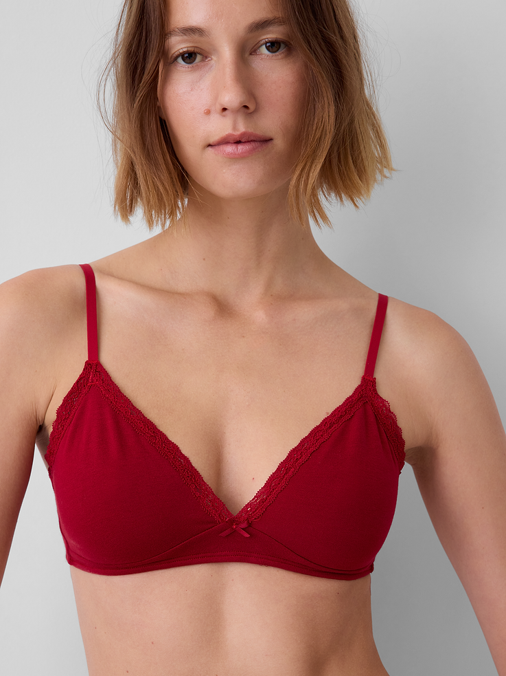 Image 3 of 7, SoftMade Organic Stretch Cotton Lace-Trim Triangle Bralette