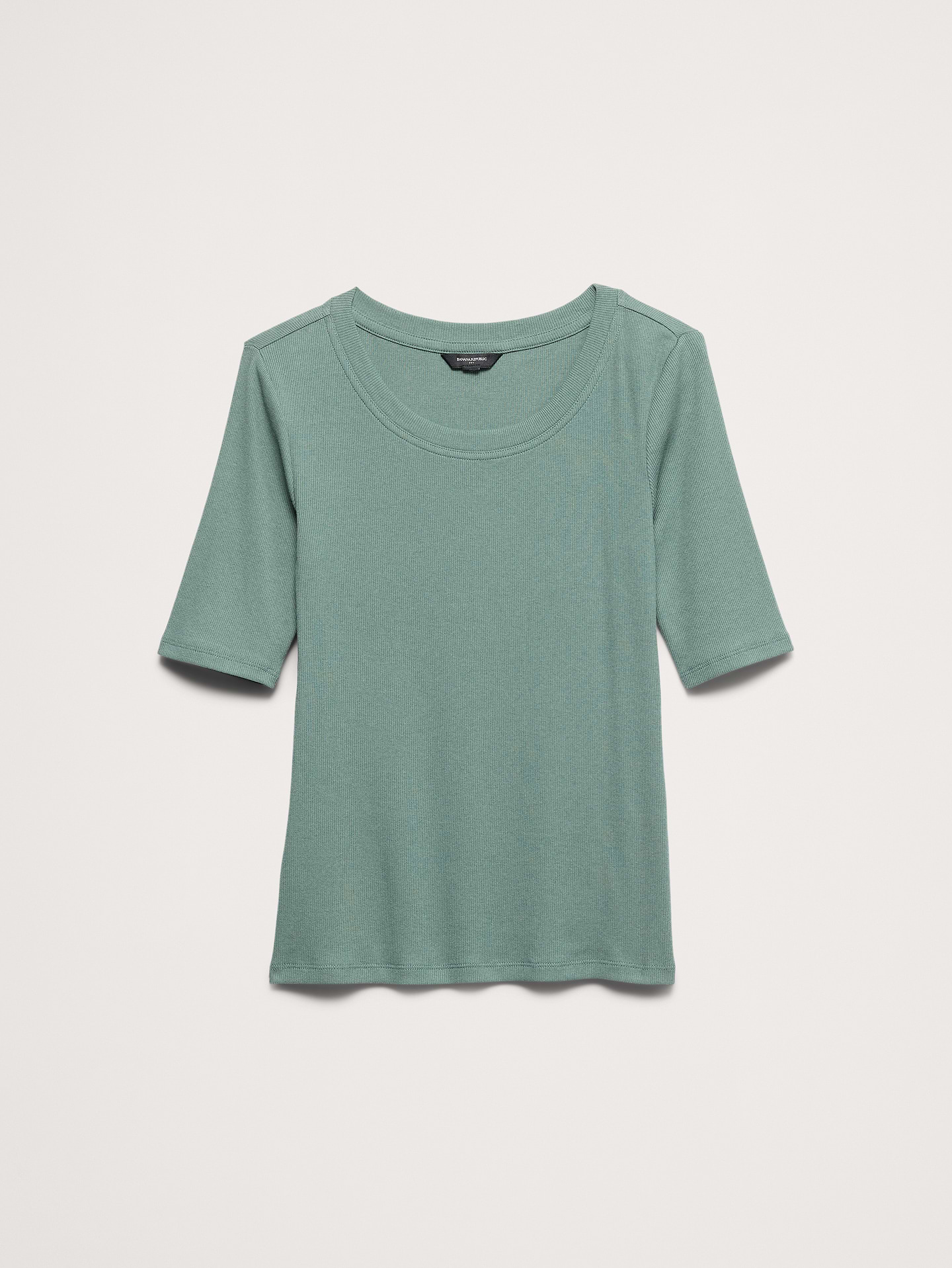 Image 4 of 8, Ribbed Elbow-Sleeve T-Shirt