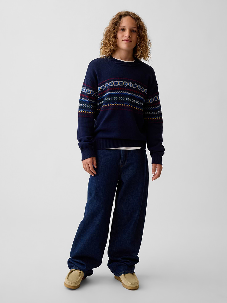 Image 4 of 5, Kids 100% Cotton Relaxed Crew Sweater