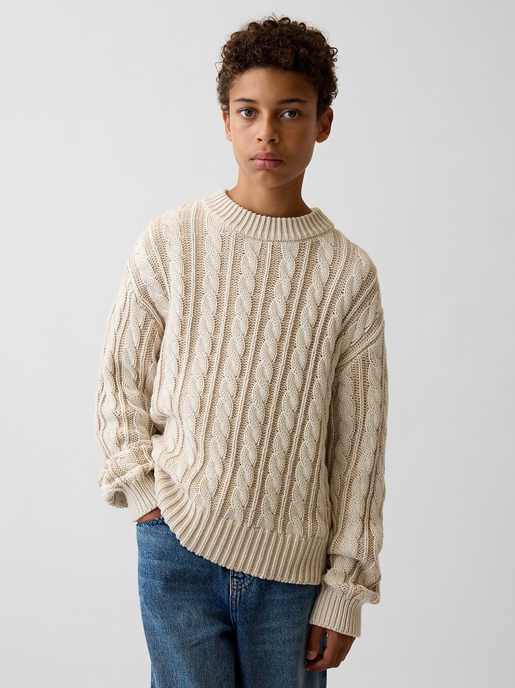 Image 1 of 5, Soft cable-knit cotton sweater. In a relaxed fit., Crewneck., Long sleeves., Product #1184264