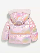Image 3 of 3, Metallic Puffer Jacket for Toddler Girls