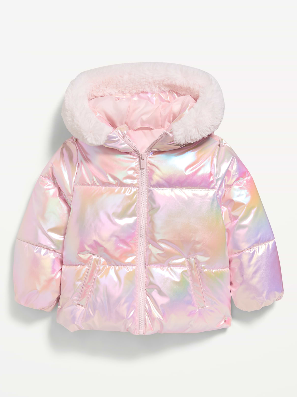 Image 1 of 3, built-in hood, faux fur trim along hood, long sleeves, elasticized cuffs, full-length zipper, welt pockets, Product #1182630