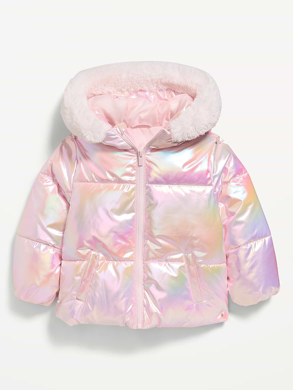 Metallic Puffer Jacket for Toddler Girls