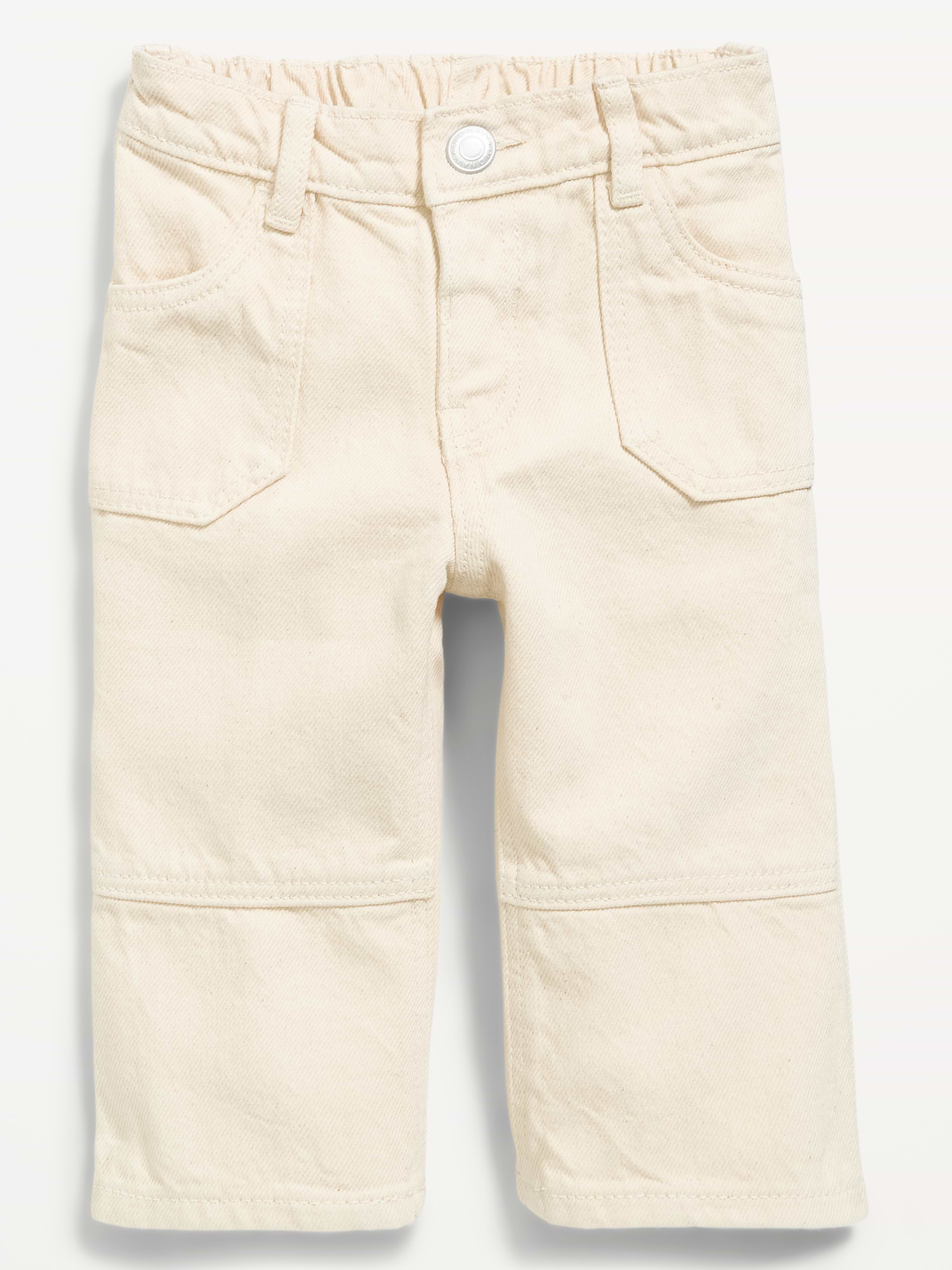 Image 1 of 1, high rise, elasticized waistband, interior adjustable waistband, decorative button closure, faux fly, diagonal on-seam pockets, back patch pockets, built-in hammer loop at left leg, Product #1187733