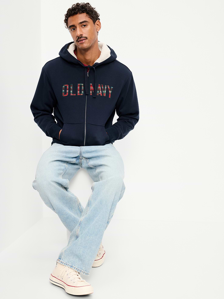 Image 3 of 4, Sherpa-Lined Logo Graphic Full-Zip Hoodie