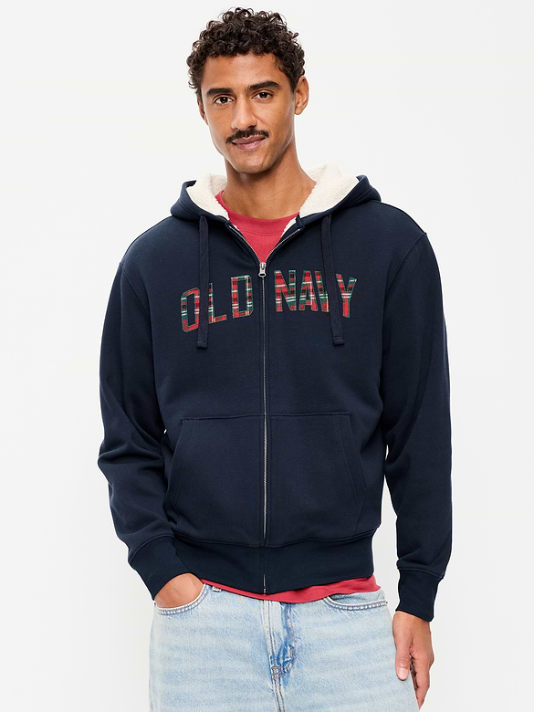 Sherpa-Lined Logo Graphic Full-Zip Hoodie