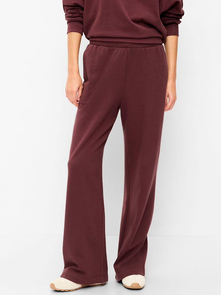 Image 2 de 6, Pantalon en coton ouaté à jambe large et à taille haute PurConfort