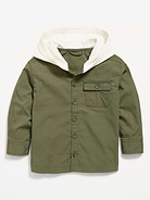 Image 1 of 2, built-in hood, long sleeves, buttoned cuffs, full length button front, flap buttoned pocket at chest, Product #908536