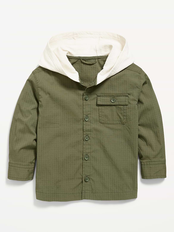 Long-Sleeve Hooded Flannel Shirt for Toddler Boys