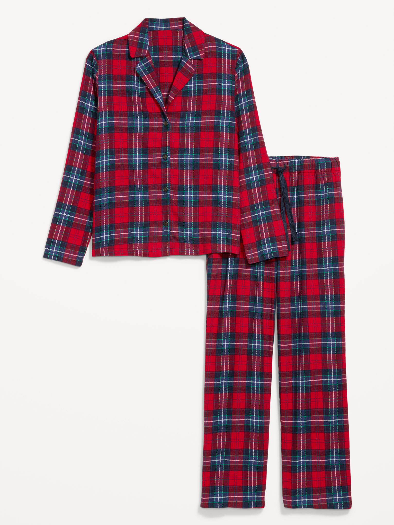 Image 1 of 2, set includes pajama shirt and matching pants, spread collar, long sleeves, button front, elastic drawstring waist pajama pants, on-seam pockets, prints that match the fam, Product #908785