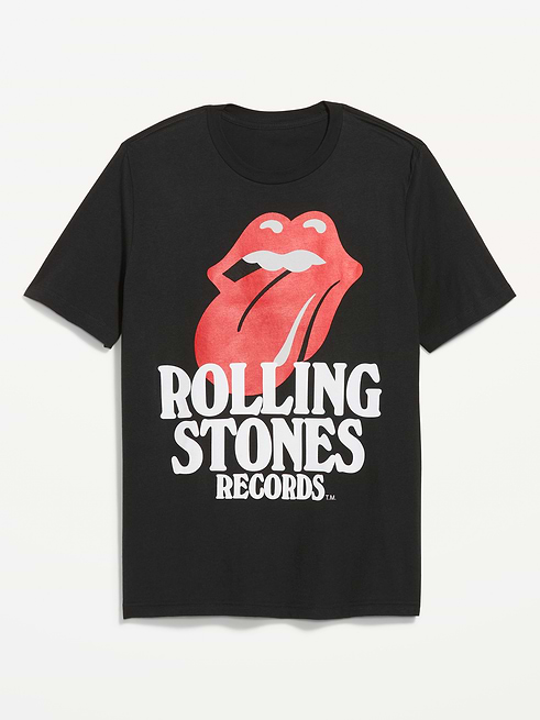 Image 1 of 2, rib-knit crew neck, short sleeves, licensed graphic, © 2026 The Rolling Stones, Product #909923