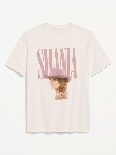 Image 1 of 2, rib-knit crew neck, short sleeves, licensed graphic, © 2026 Shania Twain, Product #909913