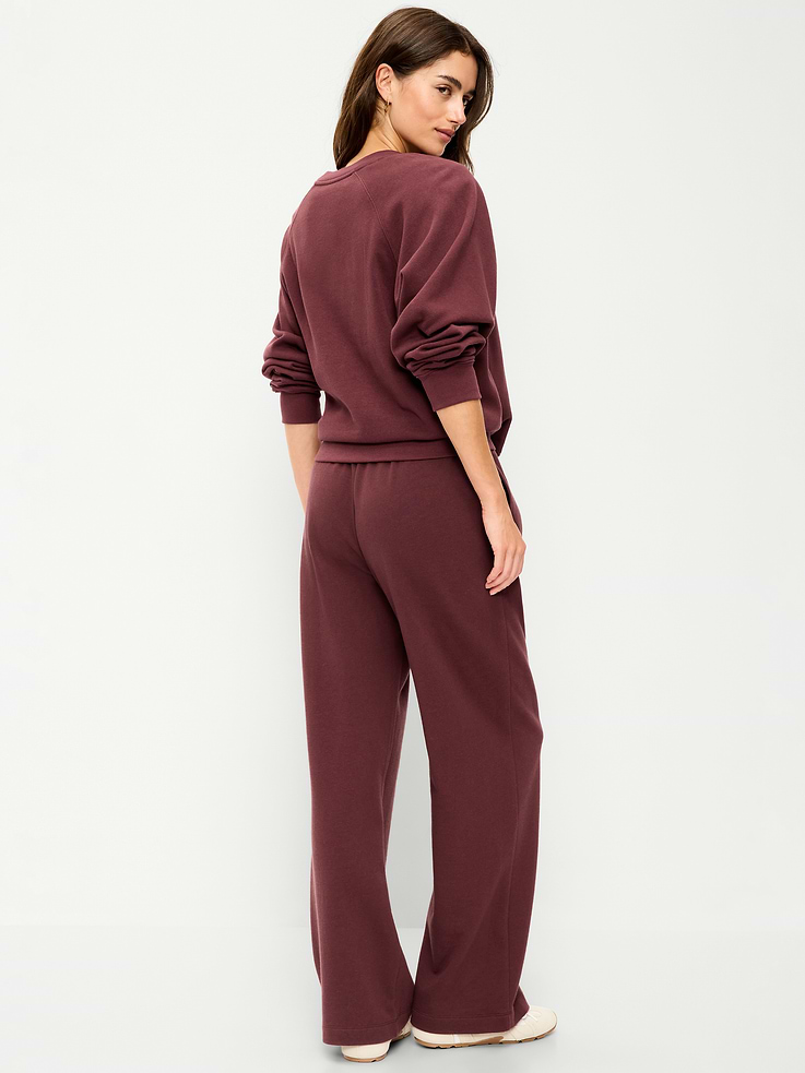 Image 3 de 6, Pantalon en coton ouaté à jambe large et à taille haute PurConfort