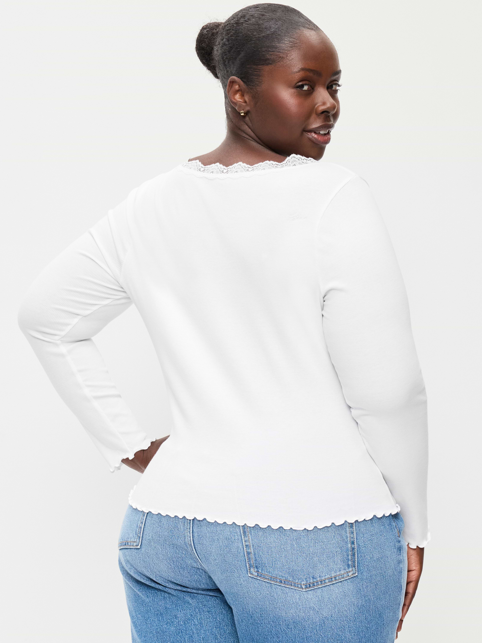 Long-Sleeve Lace Trim T-Shirt | Old Navy