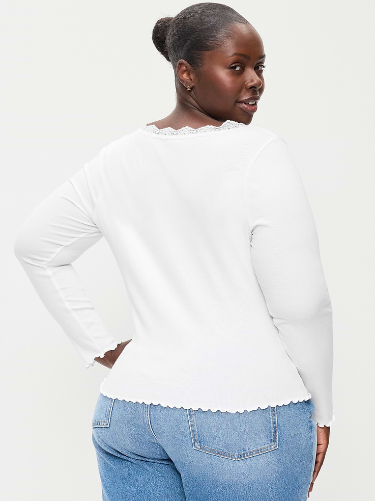 Image 6 of 6, Long-Sleeve Lace Trim T-Shirt
