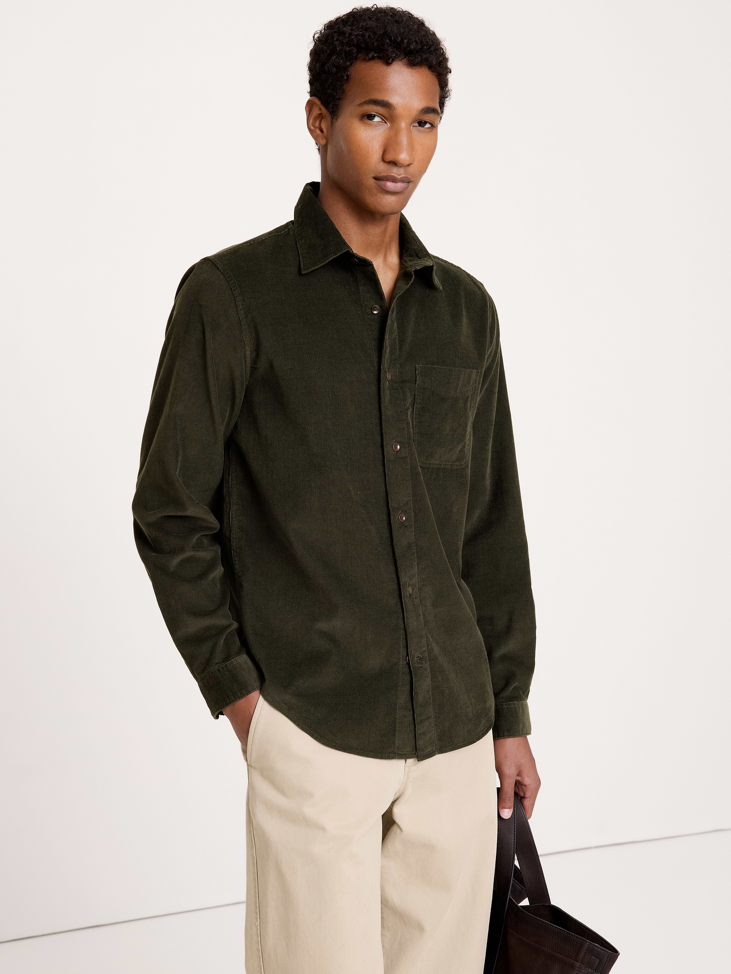 Image 1 of 8, Crafted in a fine-wale corduroy so it's easy to layer, we love this organic cotton shirt because it's oh-so-soft and looks good enough to go just about everywhere., Standard fit: A straight and easy fit., Spread collar with button front., Chest pocket., Shirttail hem., Product #906453