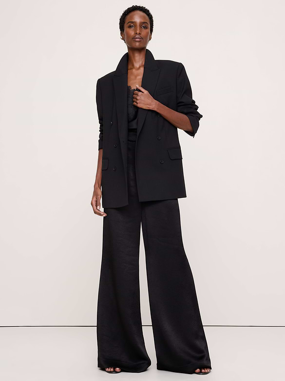 High-Rise Wide-Leg Hammered Satin Pant
