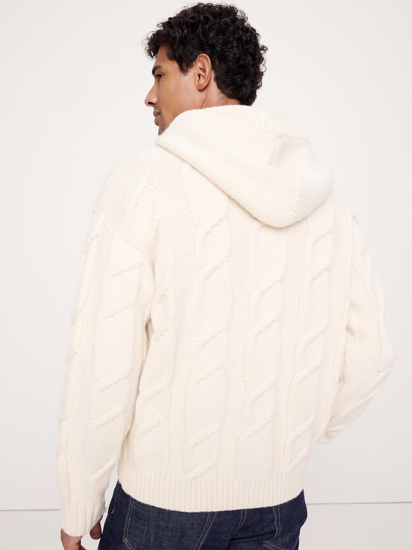 Image 3 of 5, Wool-Blend Cable-Knit Sweater Hoodie