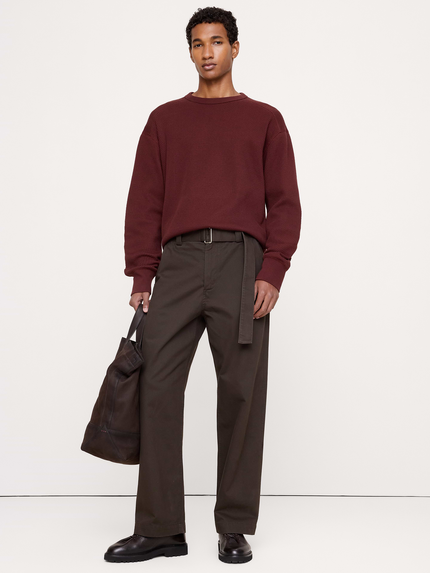 Image 1 of 7, Cut from soft cotton, this heavyweight shirt uses a textured waffle detail that makes it an easy go-to for dressing up on a cool day., Standard fit: A straight and easy fit., Crew neck., Straight hem., Product #906562
