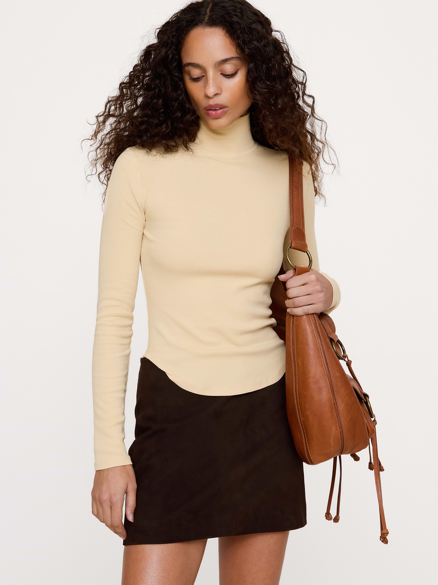 Image 1 of 3, This ribbed turtleneck t-shirt is cut with a straight hem, crafted from a cotton and modal blend, giving it an even-softer handfeel., Fitted: Slim. Sits close to the body., Crew neck., Straight hem., Product #1180978