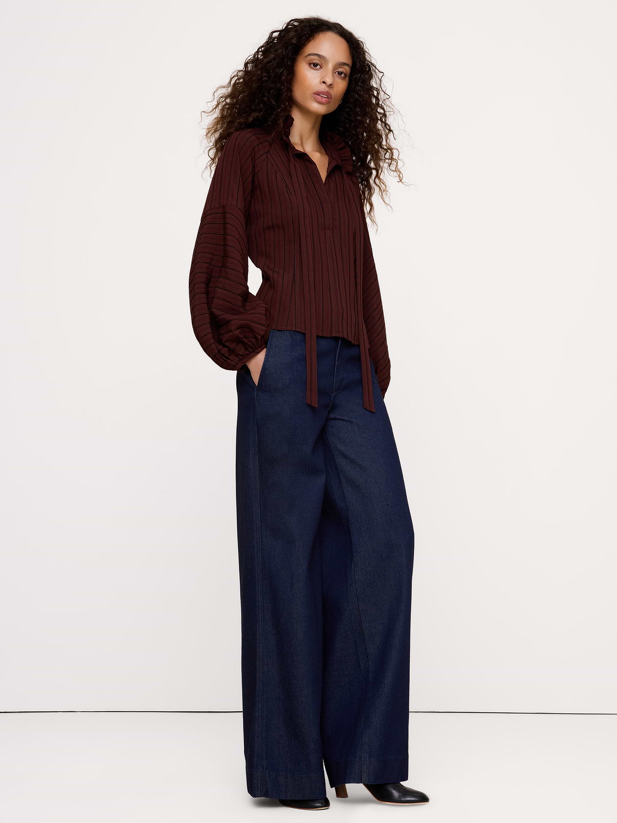 Ruffle-Neck Peasant Blouse