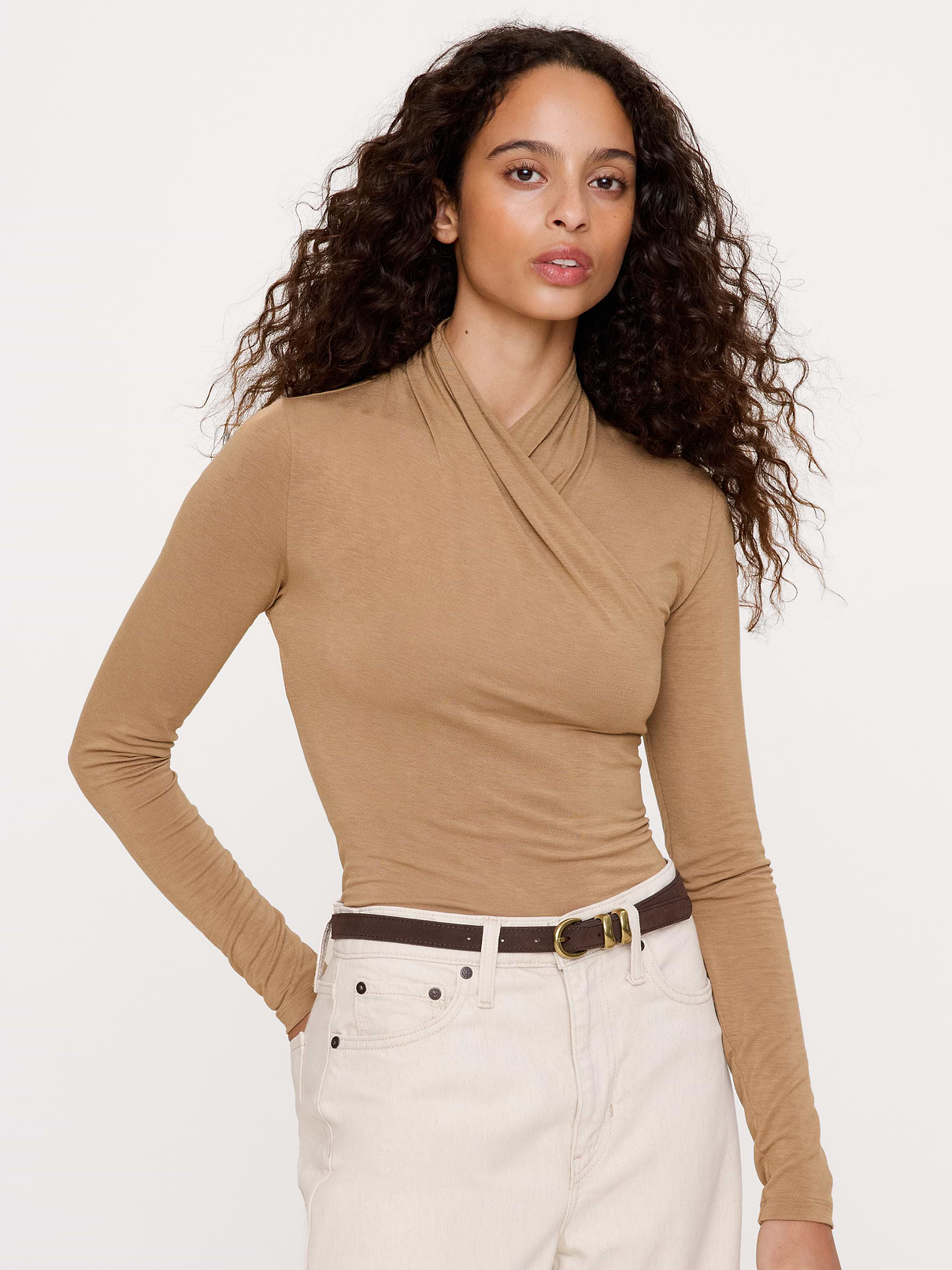 Luxe Wool-Blend Wrap-Neck Top