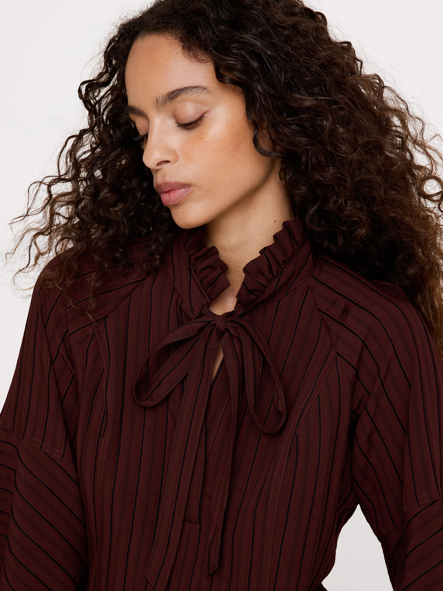 Image 3 of 5, Jacquard Ruffle-Neck Peasant Blouse