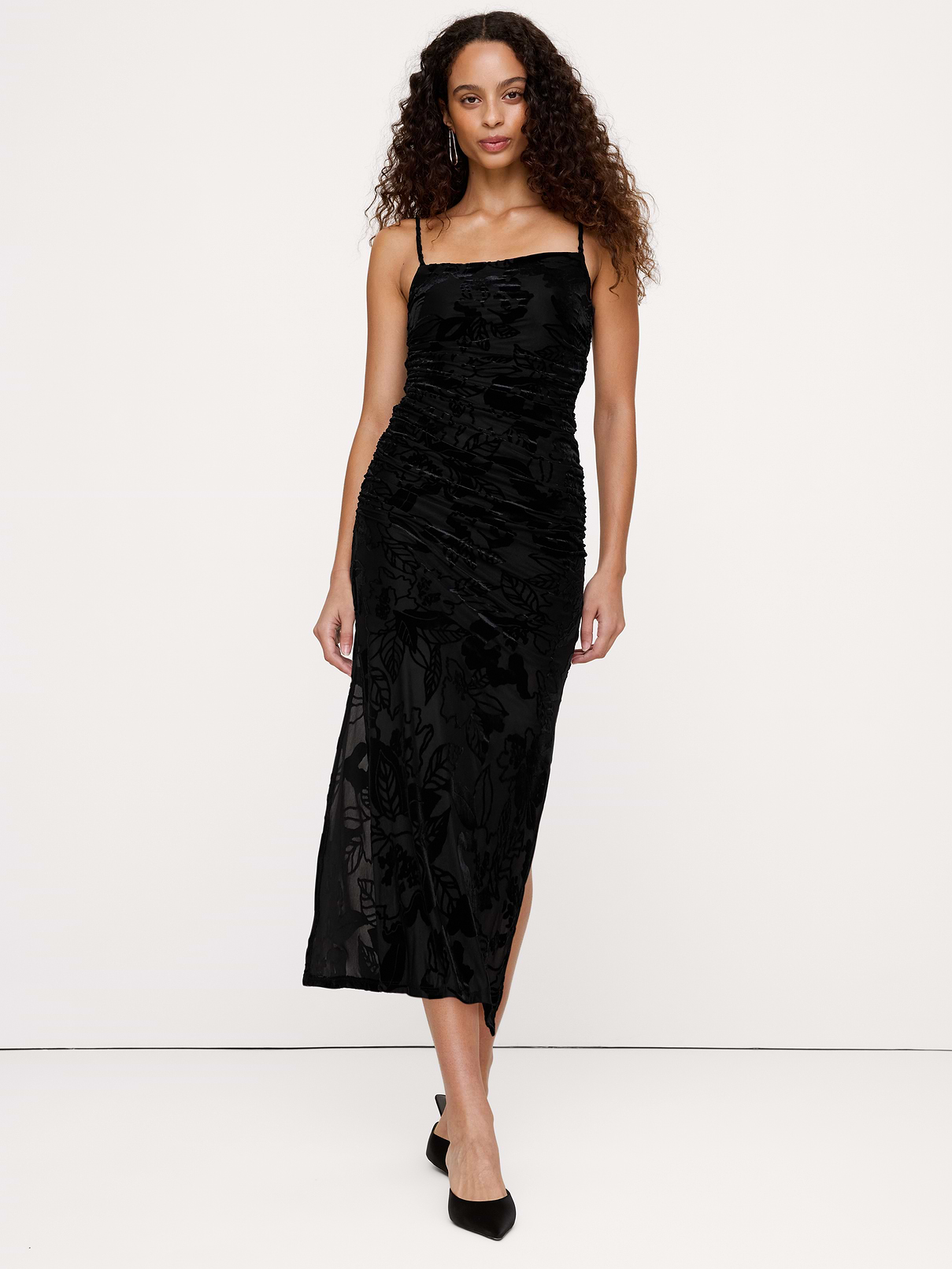 Burnout Velvet Ruched Midi Dress