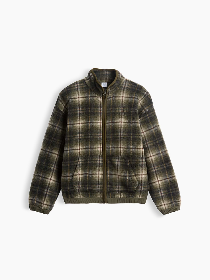 Image 2 of 5, Kids Plaid Sherpa Zip Jacket