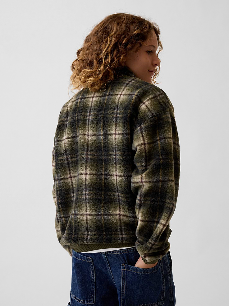 Image 3 of 5, Kids Plaid Sherpa Zip Jacket