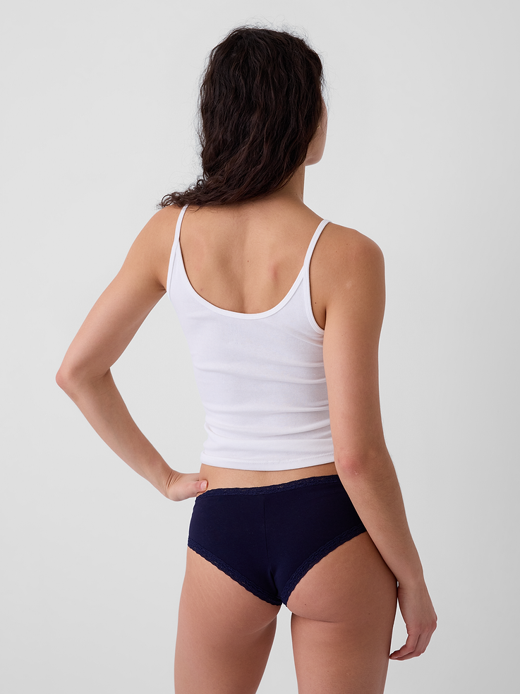 Image 2 of 4, SoftMade Organic Stretch Cotton Lace-Trim Cheeky Hipster