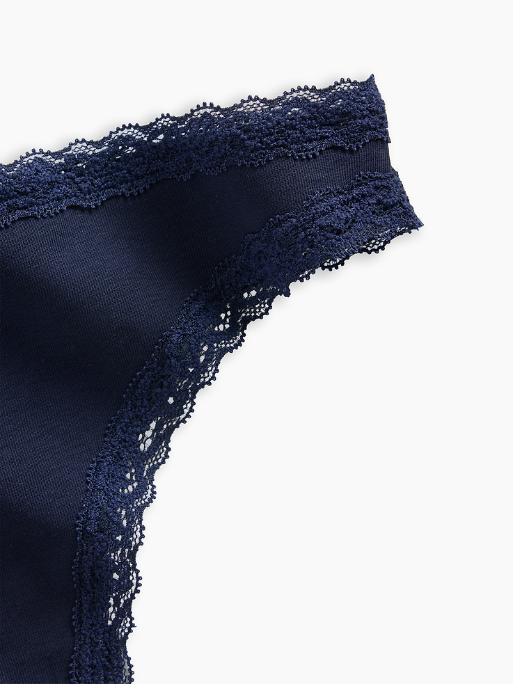 Image 3 of 6, SoftMade Organic Stretch Cotton Lace-Trim Thong