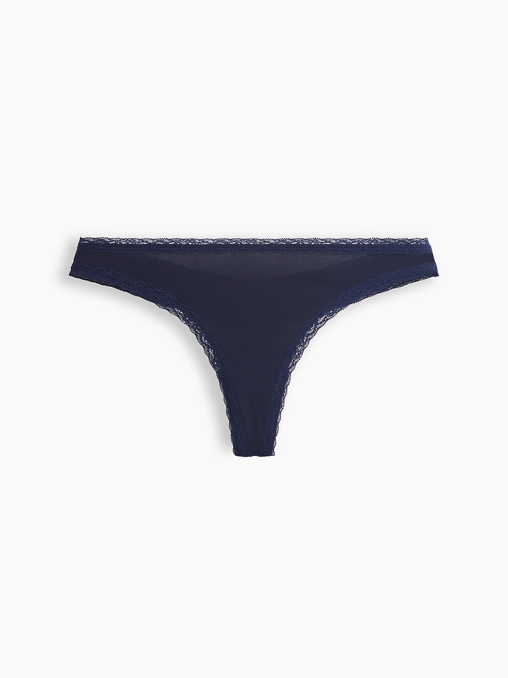 Image 5 of 6, SoftMade Organic Stretch Cotton Lace-Trim Thong