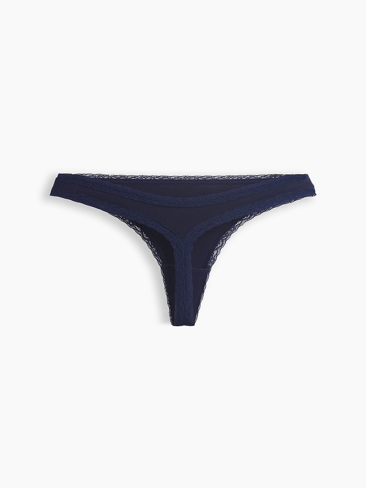 Image 6 of 6, SoftMade Organic Stretch Cotton Lace-Trim Thong