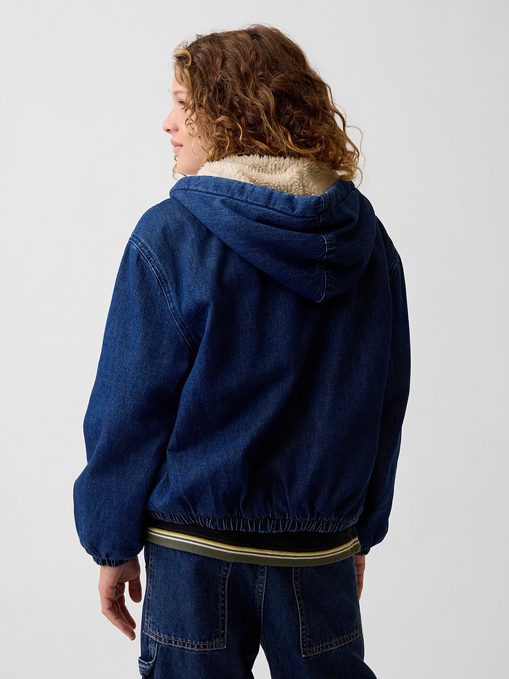 Image 2 of 5, Kids Sherpa-Lined Hooded Canvas Jacket