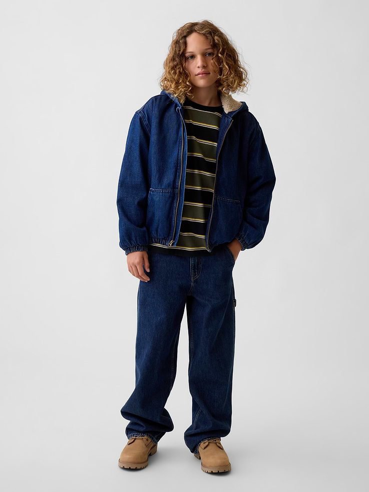 Image 3 of 5, Kids Sherpa-Lined Hooded Canvas Jacket
