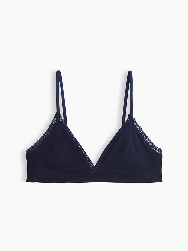 Image 6 of 7, SoftMade Organic Stretch Cotton Lace-Trim Triangle Bralette