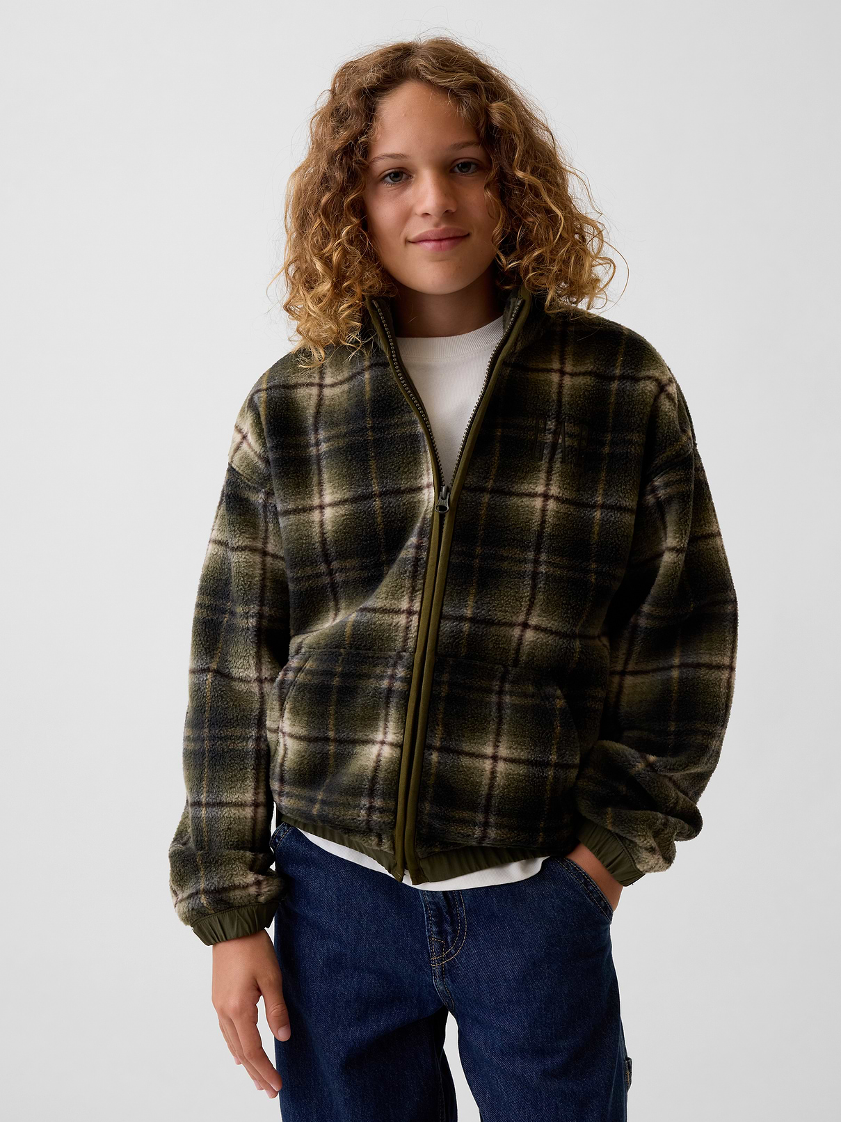 Kids Plaid Sherpa Zip Jacket