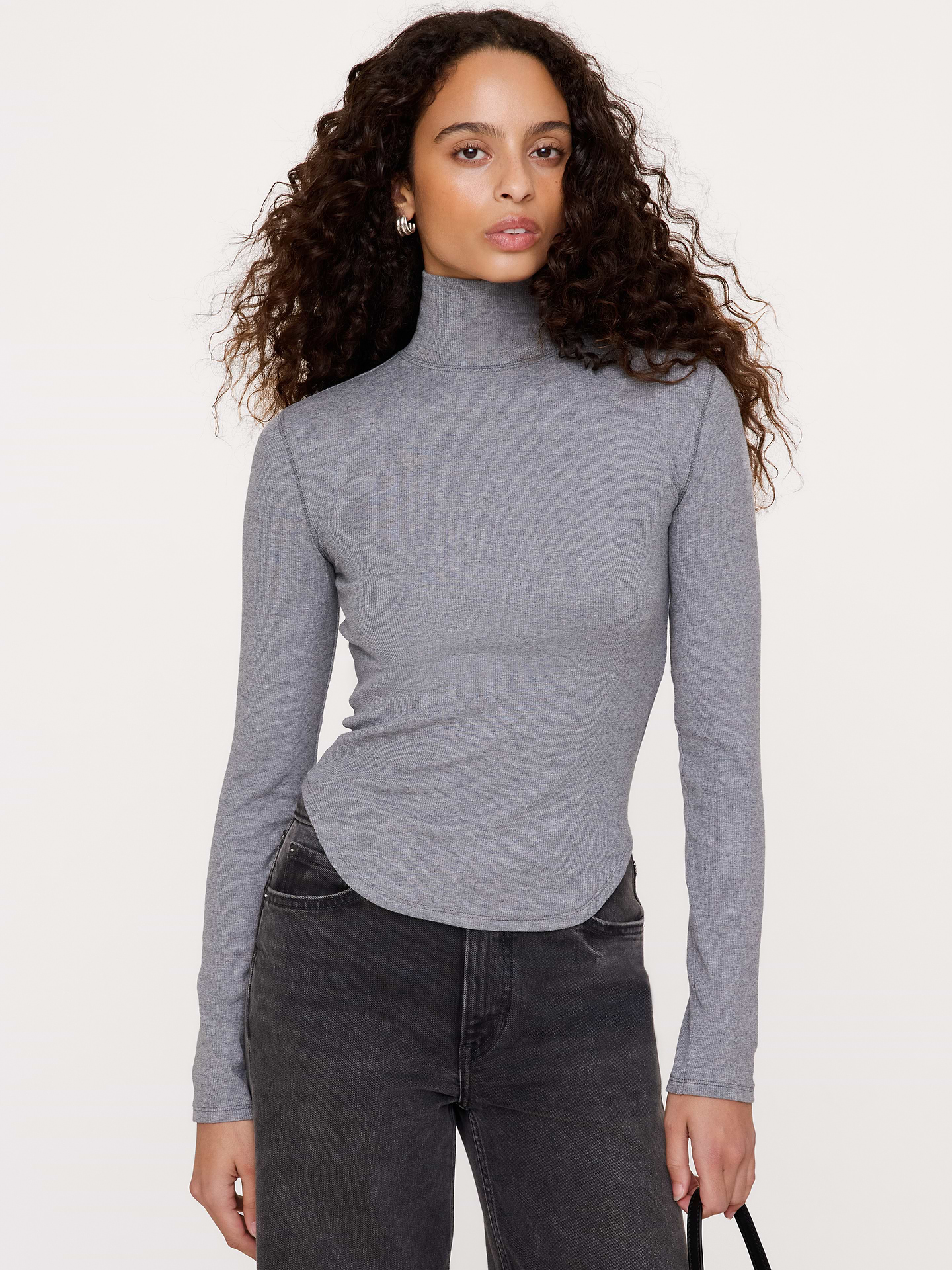 Image 1 of 3, This ribbed turtleneck t-shirt is cut with a straight hem, crafted from a cotton and modal blend, giving it an even-softer handfeel., Fitted: Slim. Sits close to the body., Crew neck., Straight hem., Product #1180978