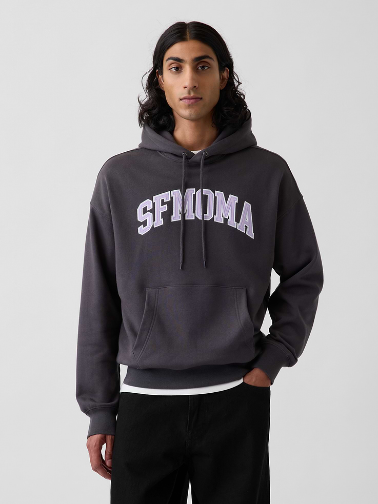 Image 1 of 9, Soft, heavyweight cotton-blend hoodie. In an oversized fit., Hooded neckline with drawcords., Long sleeves with mini embroidered Gap logo., SFMOMA arch logo at front., Kanga pocket., Banded hem and cuffs., Product #1191151
