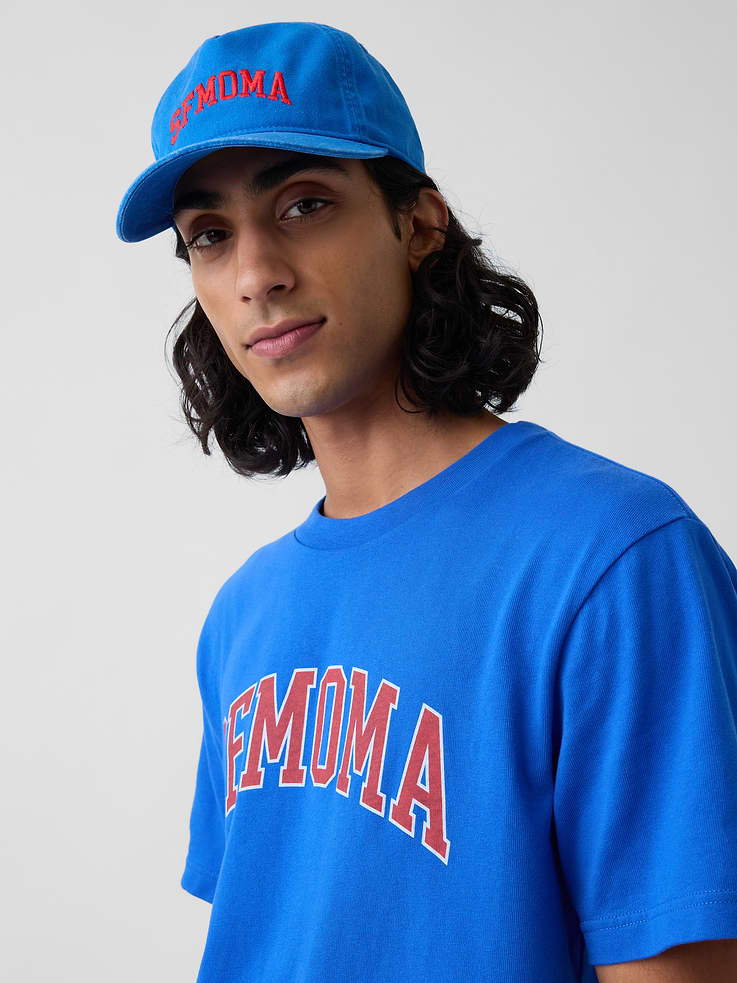 Image 1 of 5, Sturdy cotton baseball hat., Stitching at curved brim., Embroidered SFMOMA arch logo at front., Adjustable closure at back., Product #1191149